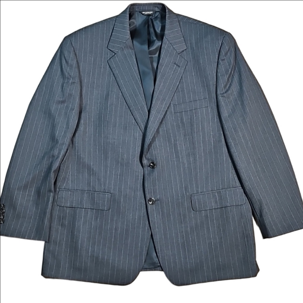 Chaps Ralph Lauren 100% Wool Classic Grey Pinstripe Jacket Blazer 46R
